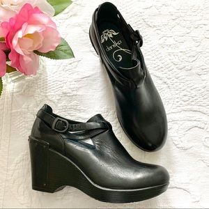 DANSKO Franca Leather Wedge strappy Clog Black 38